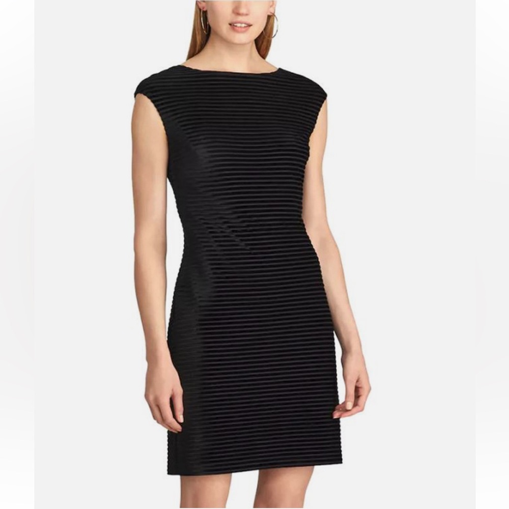 New Chaps Women's Striped Velvet Sleeveless Sheath Dress Black, Size 6
